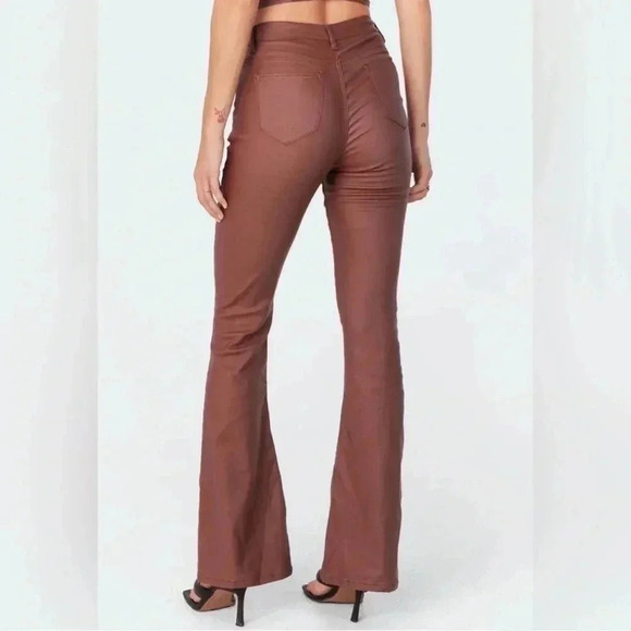 Edikted Faux Leather Pants Brown Sz Large - Picture 5 of 9